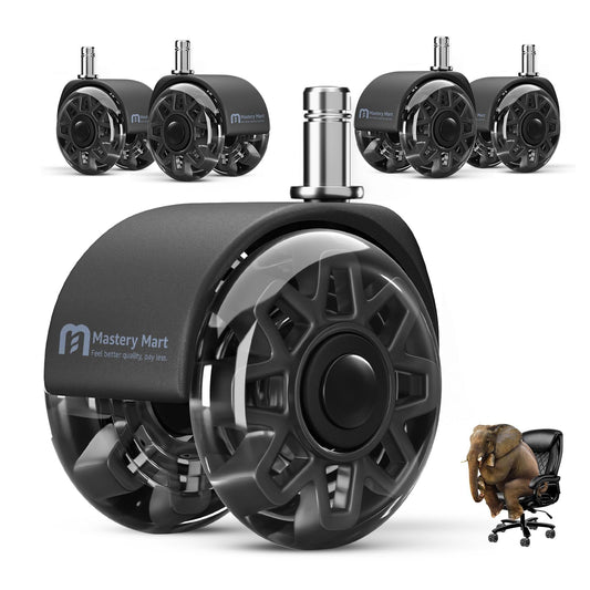 Mastery Mart 5er Set schwarze 60 mm Bürostuhlrollen mit Polyurethan, auf Parkettboden, für Hartböden geeignet.