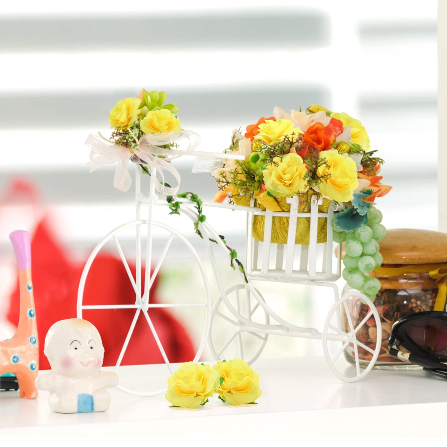 Kesote 50x Künstliche Blumenköpfe Blütenköpfe Kunst Blumen Rosen Köpfe für Hochzeit Party Deko DIY (Ø 4cm, Gelb)