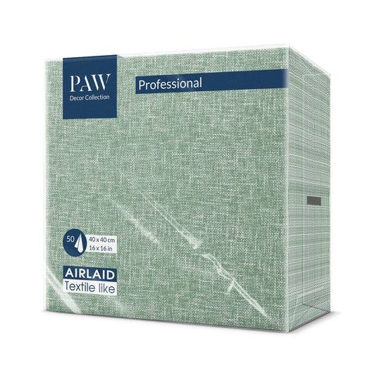 PAW - Servietten aus Airlaid - Stoffähnlich (40 x 40 cm) I 50 Stück I Ideal für Hochzeit, Taufe, Kommunion, Geburtstag I Stoffservietten - Natur, Grün I Farbe: Linen Structure GREEN