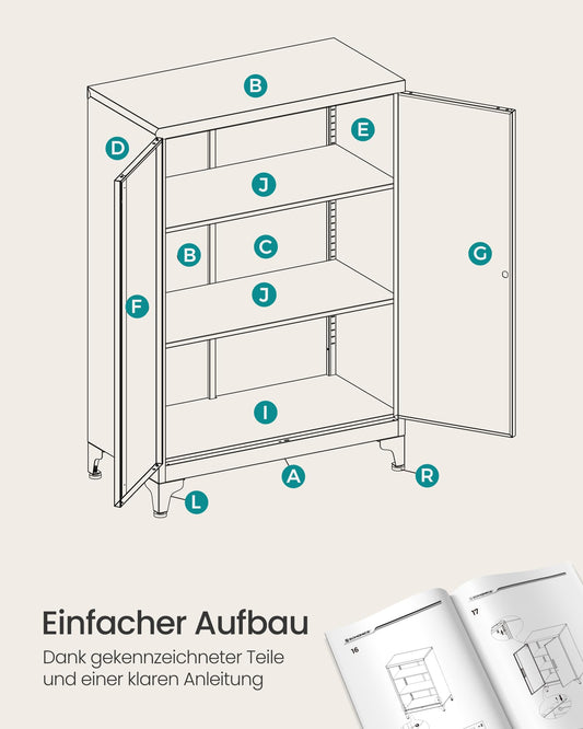 SONGMICS Aktenschrank, Mehrzweckschrank, Büroschrank mit 2 Türen, Schrank abschließbar, Aufbewahrungsschrank aus Stahl, für Arbeitszimmer, Wohnzimmer, mattgrau OMC012G01