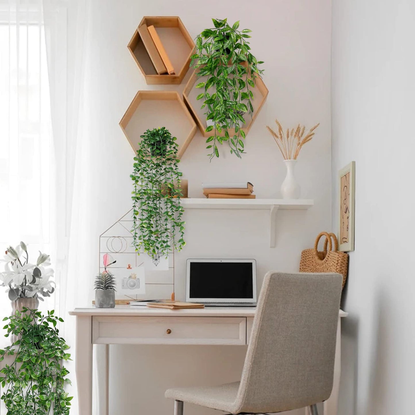 Betylifoy 3 Stück Künstliche Hängepflanzen Eukalyptus Blätter mit Töpfen 63cm Lang Wartungsfreie Künstliche Pflanzen Rebe für Hausgarten Indoor Outdoor Decor (Eucalyptus)
