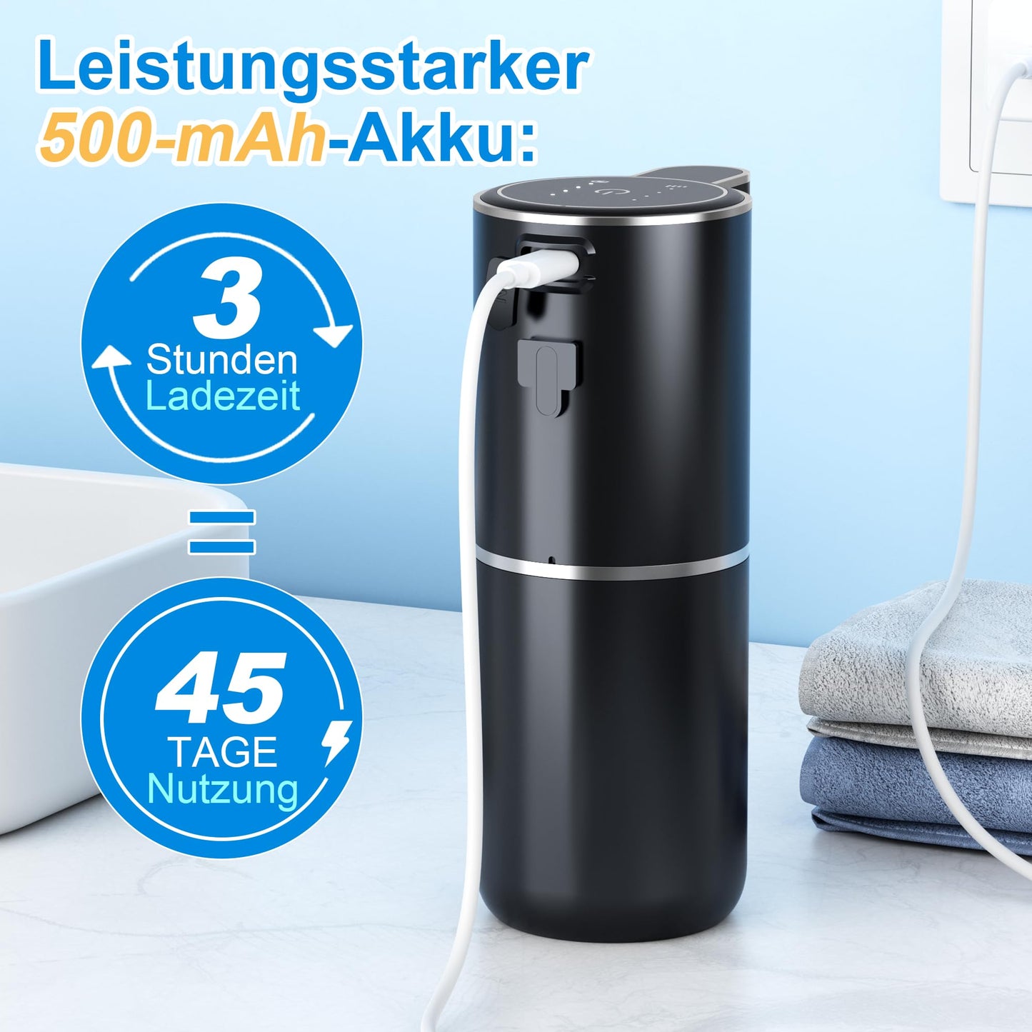 Fantictas Seifenspender Automatisch Wandbefestigung mit Sensor Infrarot,380ml Elektrischer Seifenspender ohne Bohren mit USB Wiederaufladbar,IPX5 Wasserdicht für Bad Toilette Küche