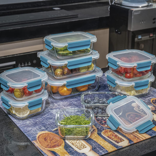 Glas-Frischhaltedosen Set Meal Prep Boxen für Lebensmittel,18 Teile (9 Behälter,9 Transparente Deckel) Spülmaschinen, Mikrowellen & Gefrierschrankfreundlich - Auslaufsicher, BPA-frei