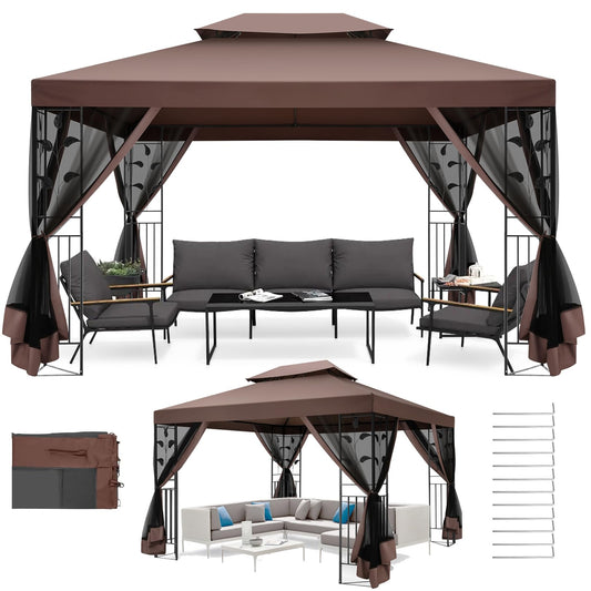 COBIZI Gartenpavillon Mit Moskitonetz Pavillon 3x4 Wasserdicht Stabil Winterfest Pavillon Metall Winterfest Sturmfest Garten Pavillon Wetterfest Gazebo Pavillon Metall Pavillon