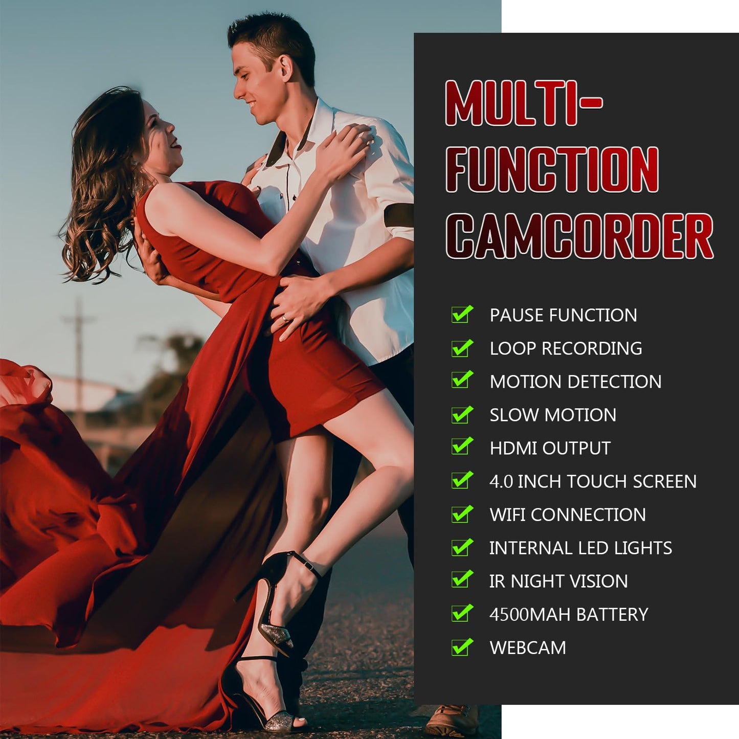 Videokamera 6K Camcorder 64MP 18X Digitalzoom Vlogging Kamera mit IR Nachtsicht für YouTube, HD Webcam Camera WiFi Videokamera mit 4500mAh Akku, SD-Karte, Stabilisator, Mikrofon und 2,4G Fernbedienung