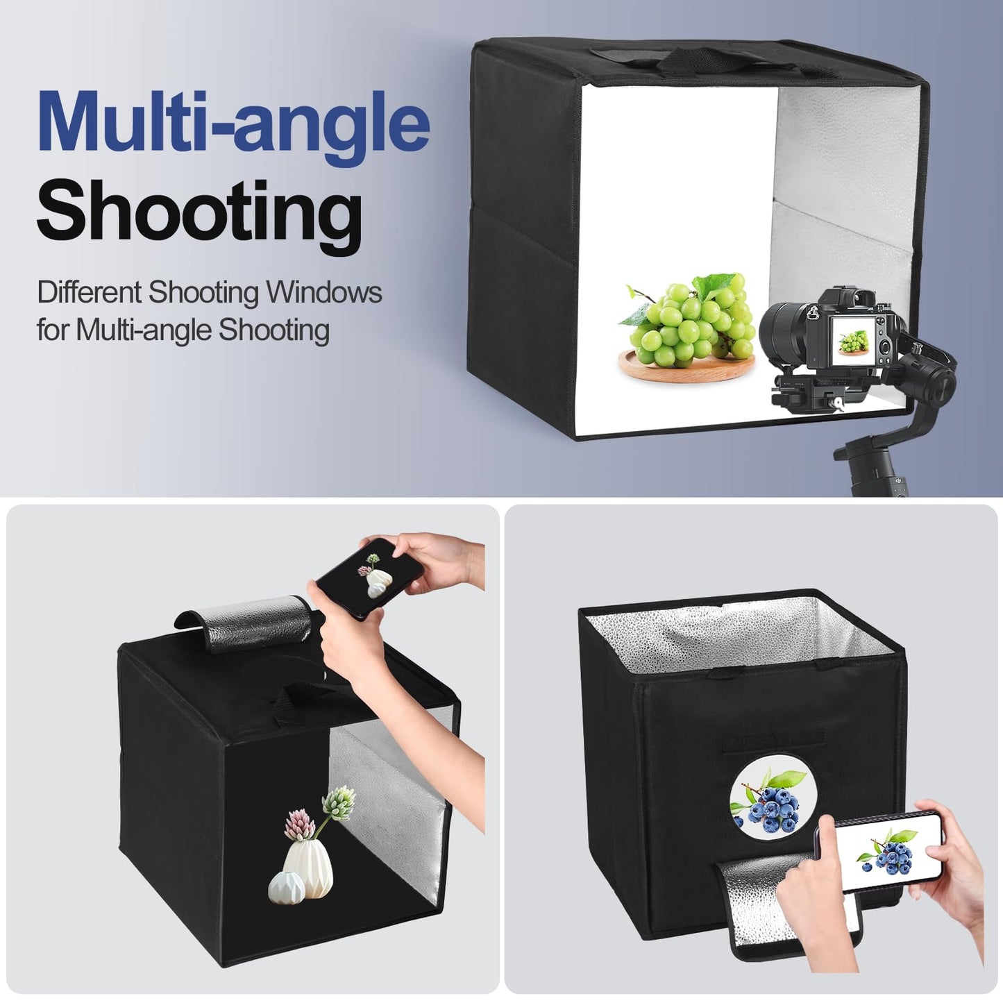 EMART Fotobox zum Fotografieren, 40x40 cm Fotostudio Lichtbox, Tragbarer Fotografie Lichtzelte 144 LED-Licht und 6 wasserdichte PVC Hintergründe für Produktfotografie, kleine Gegenstände