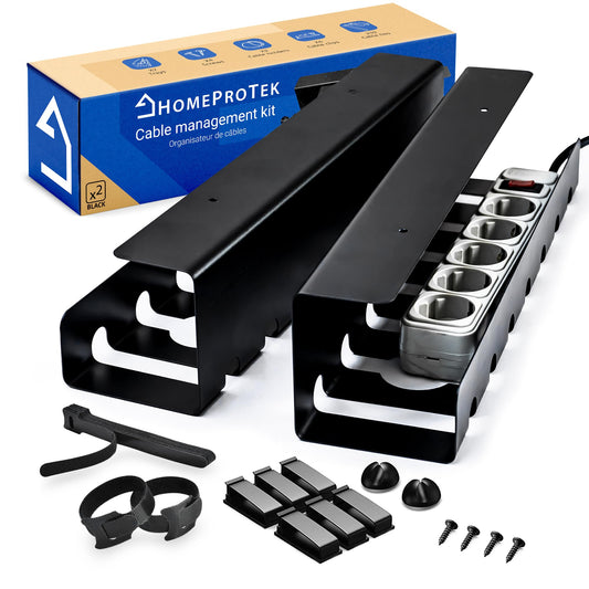 HOMEPROTEK 2er Set Schreibtisch Kabelkanal Schwarz für ordentlicher Kabelmanagement, Kabellwanne für Arbeitsplatz kabelorganisation, Home Office Cable Management Under Desk Cable Tray, Kabel Organizer