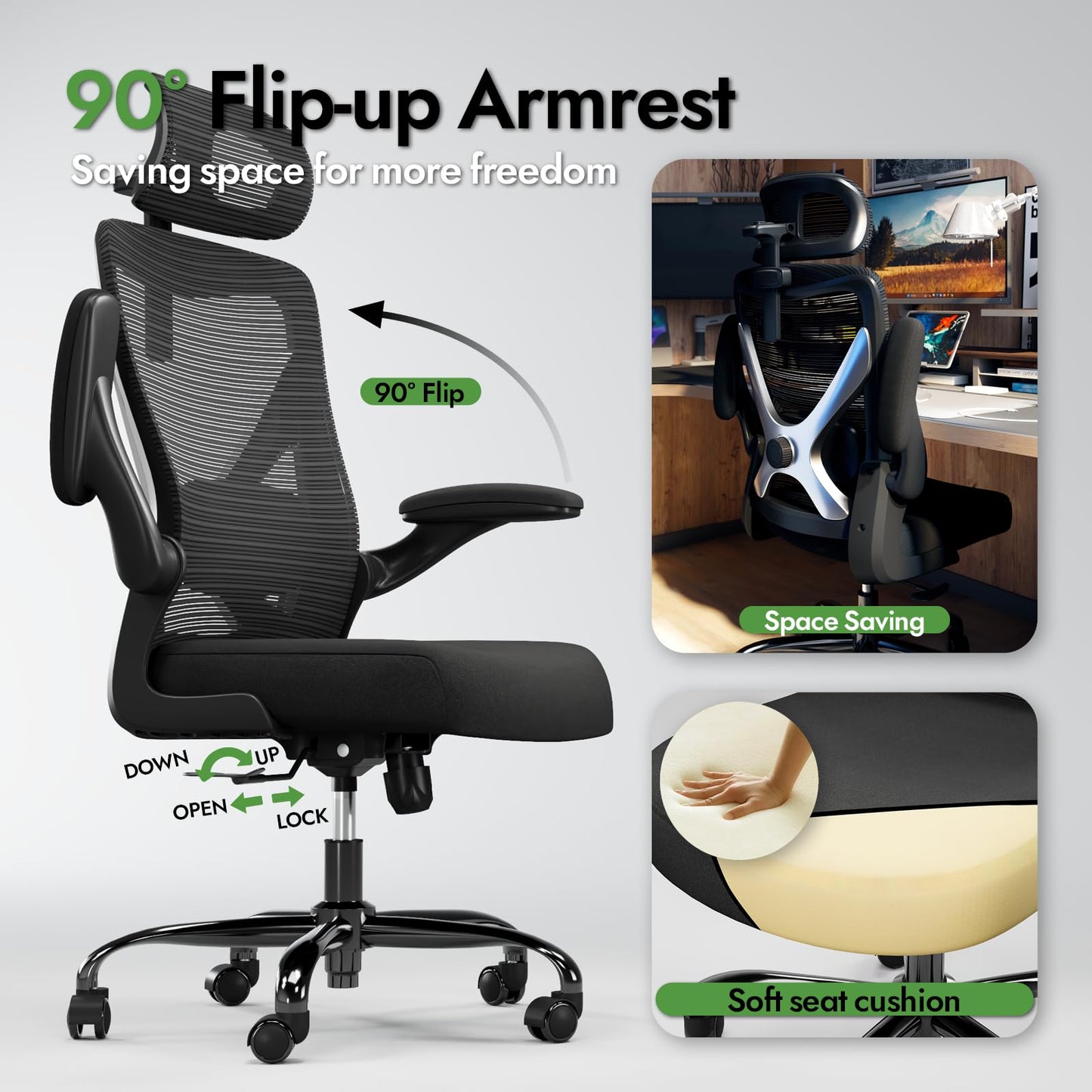 TRALT Ergonomischer Bürostuhl - X-förmiger bequemer Computer-Bürostuhl, Gaming-Stuhl, Bürostuhl mit Lendenwirbelstütze, Netz-Bürostuhl mit Kopfstütze (Schwarz und Silber)