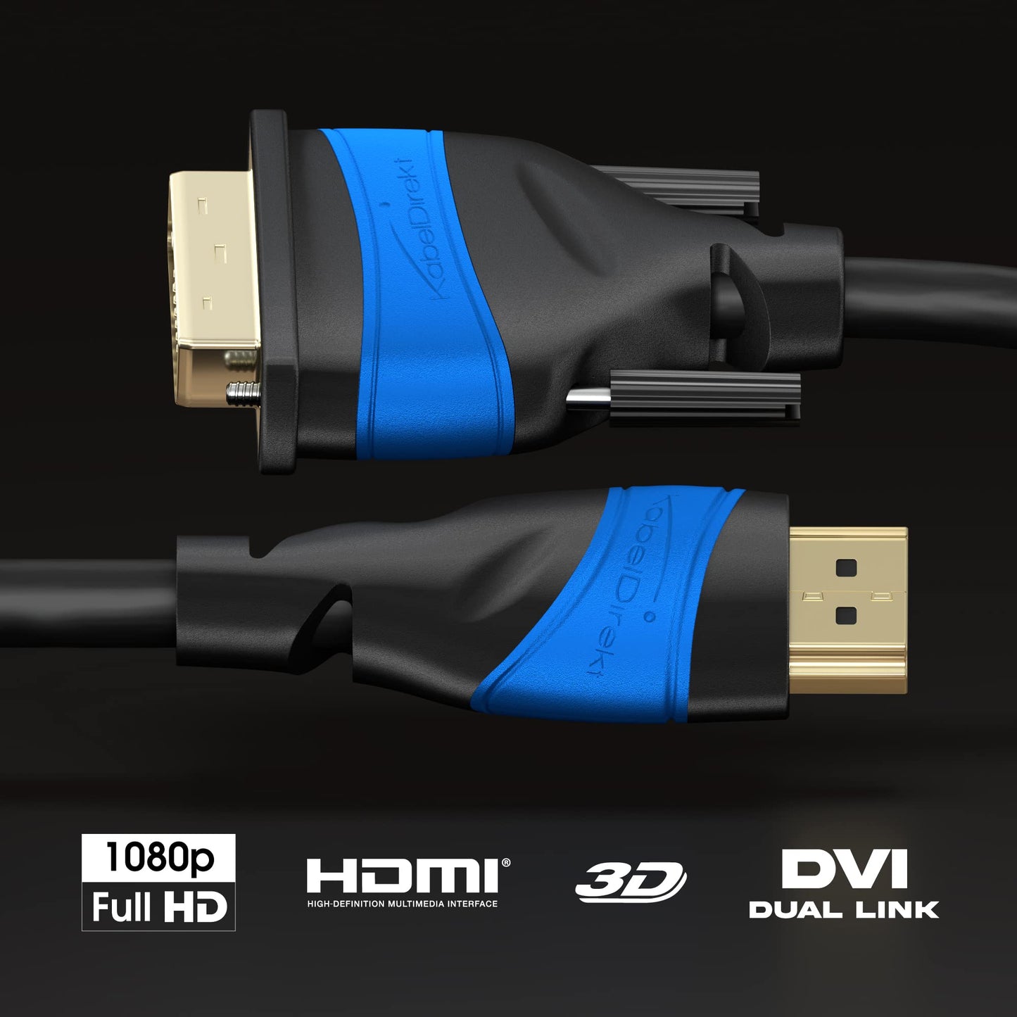 KabelDirekt – Adapter Kabel mit A.I.S. Schirmung gegen Störsignale – 2 m (bi-direktionales DVI-D 24+1/HDMI Monitor Kabel, HDMI-Gerät an DVI-Monitor anschließen oder umgekehrt, Full HD/1080p)