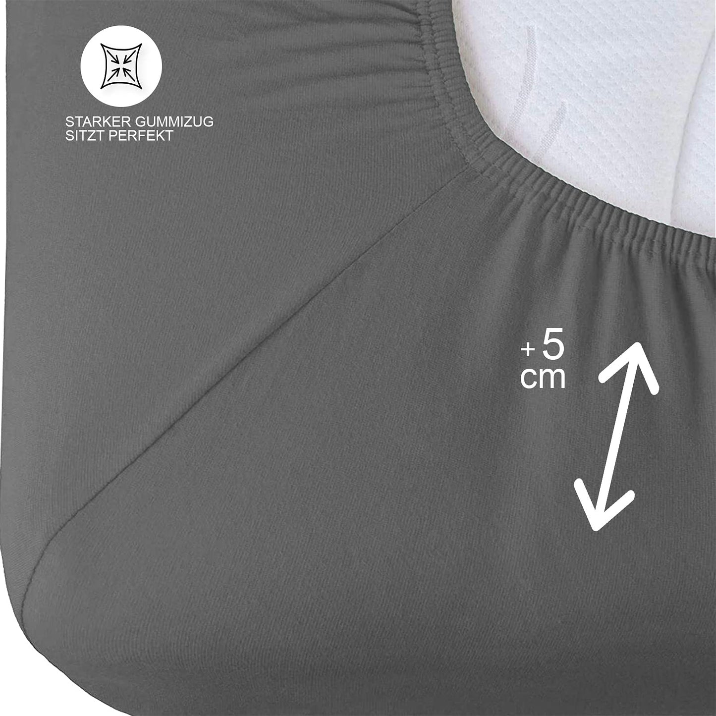 Buymax® Spannbettlaken 140x200cm Baumwolle 100% Spannbetttuch Bettlaken Jersey, Matratzenhöhe bis 25 cm, Farbe Anthrazit ÖKO TEX Standard