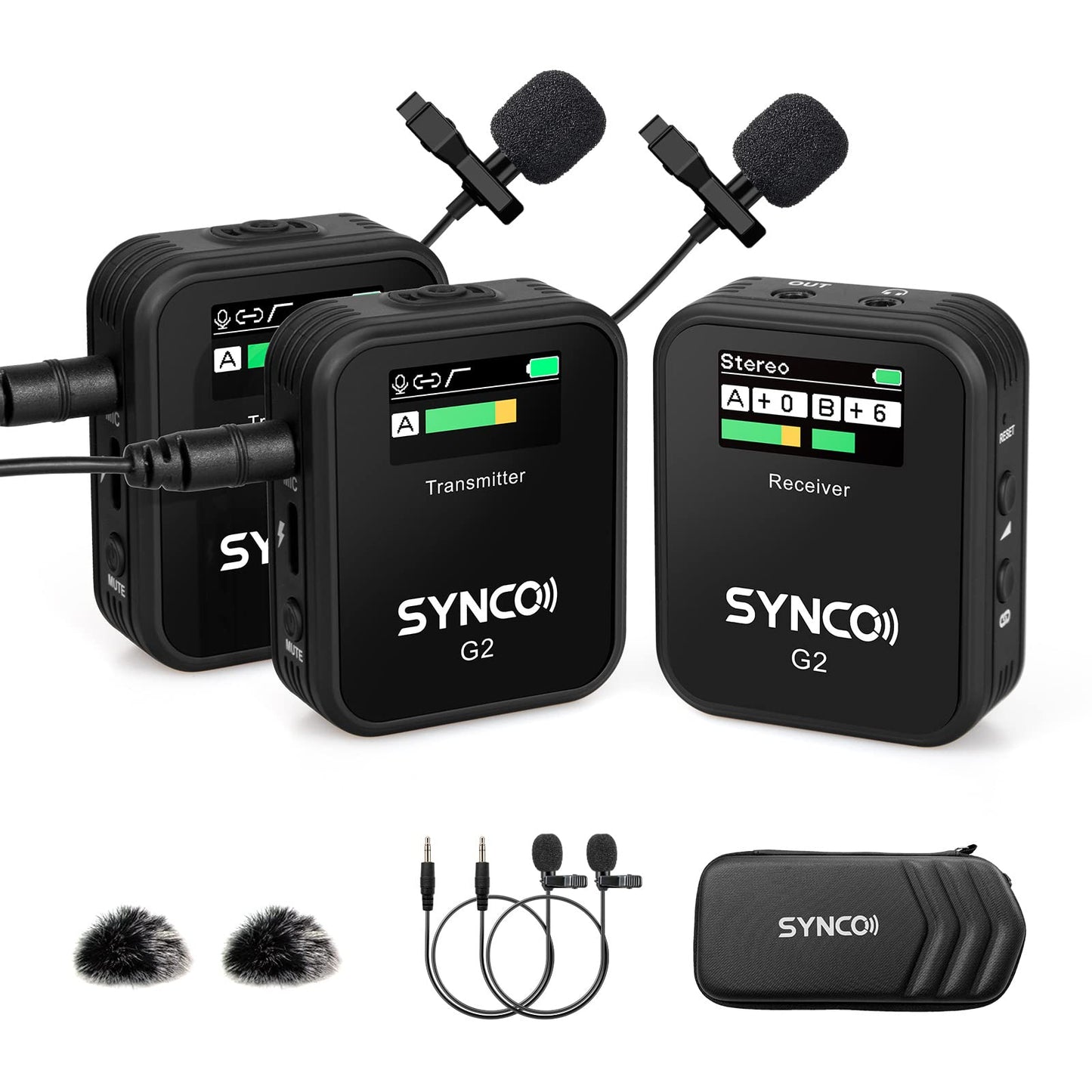 SYNCO Wireless Lavalier Mikrofon, G2(A2) 2.4GHz Ansteckmikrofon Kabellos 8H 200m Reichweite für Kamera mit Echtzeitüberwachung für Vlog YouTube