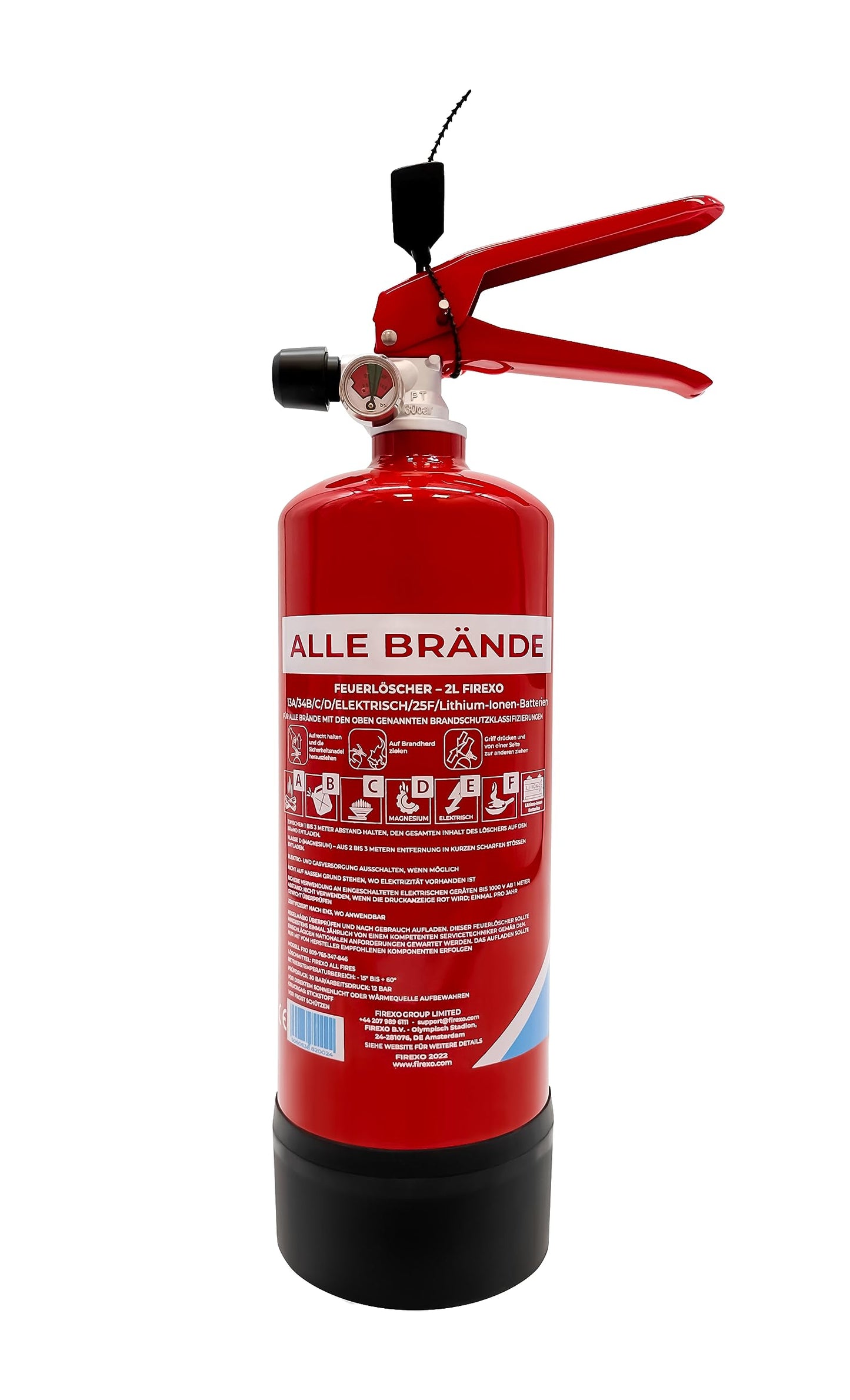 Firexo Kleiner Feuerlöscher (2 Liter) – alle Arten von Feuer – Mehrzweck-Feuerlöscher für Haushalt, Küche, Grill, Zuhause und Büro