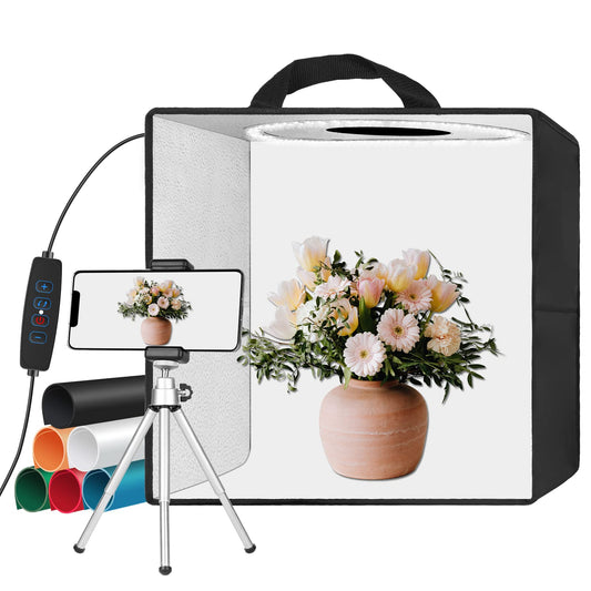 EMART Fotostudio Lichtbox, 30x30x30 cm Fotobox zum Fotografieren, Foto Studio Set 120 LED-Licht und 6 Wasserdichten Hintergründen für Produktfotografie, Schmuck und kleine Gegenstände