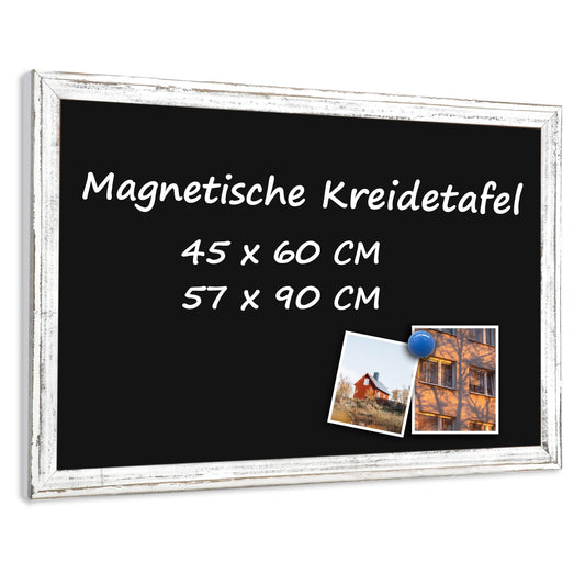 QUEENLINK Magnetische Kreidetafel 57x90cm Magnettafel Schwarz Kreide Tafel mit Weiß Holzrahmen Kreidetafel zum Aufhängen