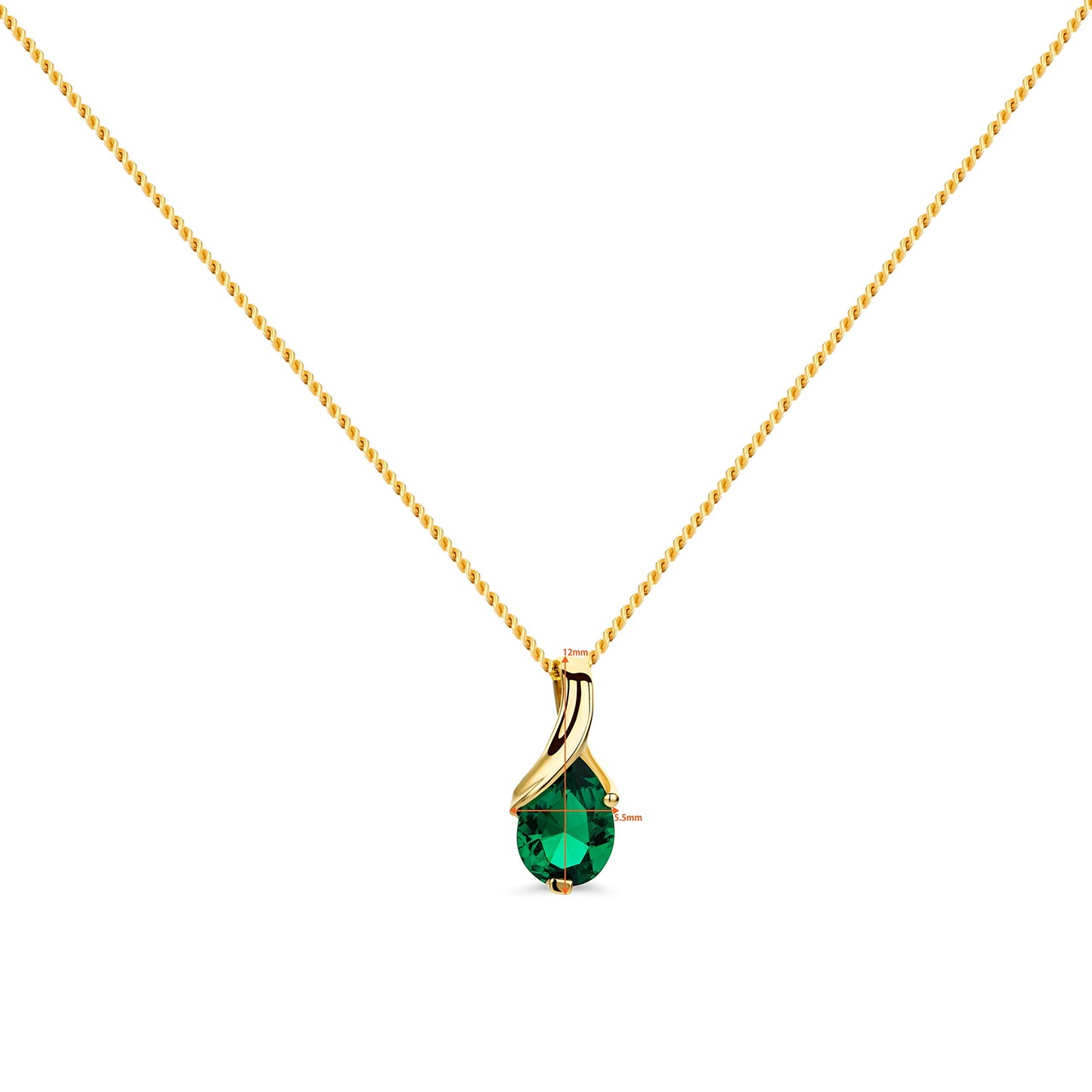 Orovi – Tropfen Halskette aus 9 Karat (375) Gelbgold mit Smaragd (0.62 ct) – filigrane Gold Kette Damen mit grünem Edelstein Anhänger in Tropfenform – Goldkette allergenfrei & handgemacht (45 cm)