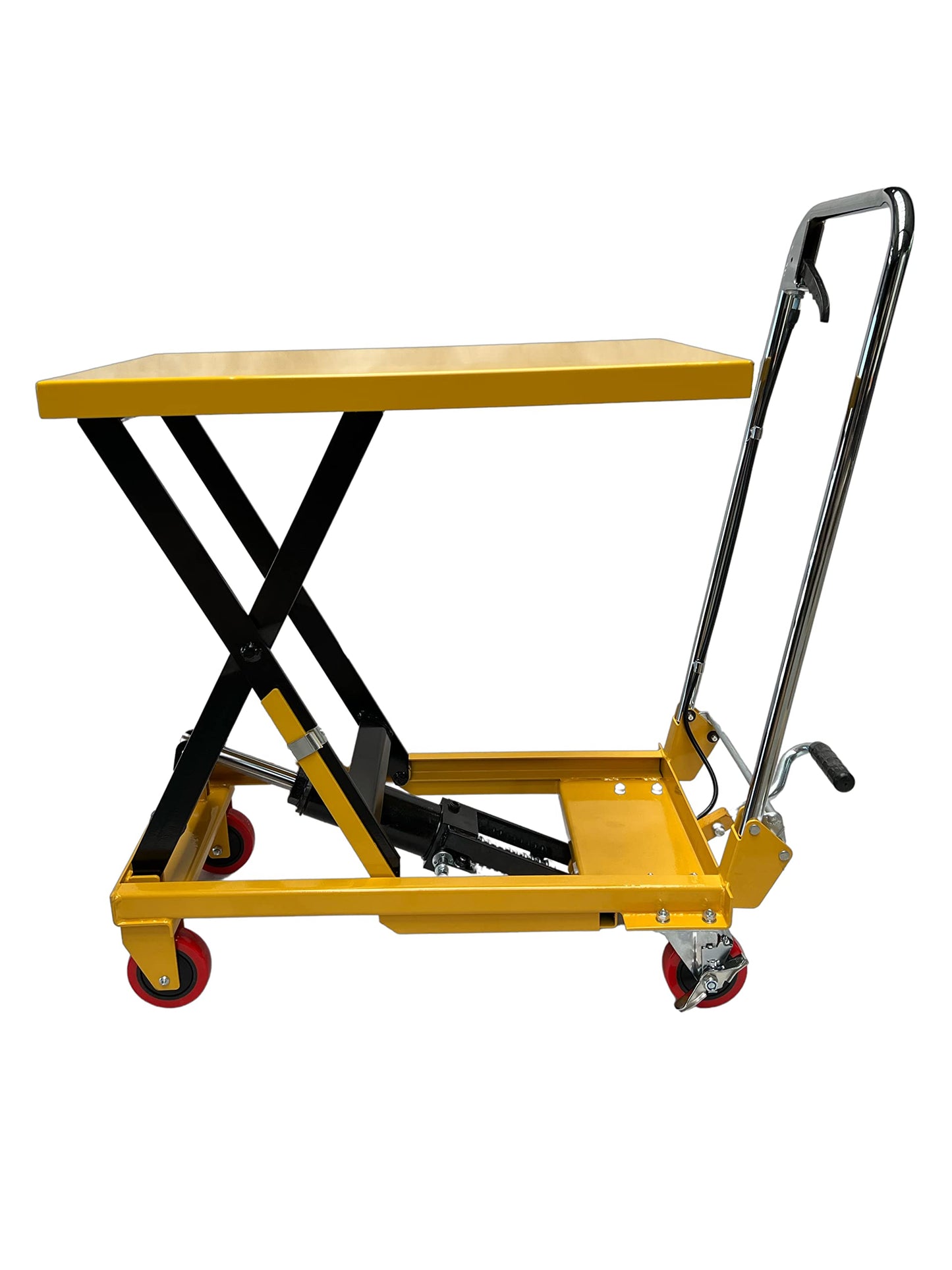 Kraftwelle 150 kg Traglast Hydraulik Scherenhubtisch mobiler Hubwagen Hubtischwagen Plattformwagen Hebebühne mit 4 Polyamid Rollen Gelb