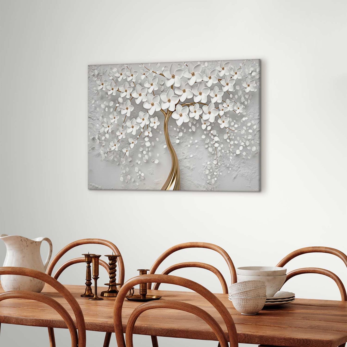 murando - Wandbilder XXL Abstrakte Baum 120x80 cm 1 tlg Leinwand Bilder Wand Deko Bilder Wohnzimmer Bild Schlafzimmer Leinwandbilder Wandbild Groß - Blumen Motiv Blütenbaum Bäume Weiß b-B-0475-b-a