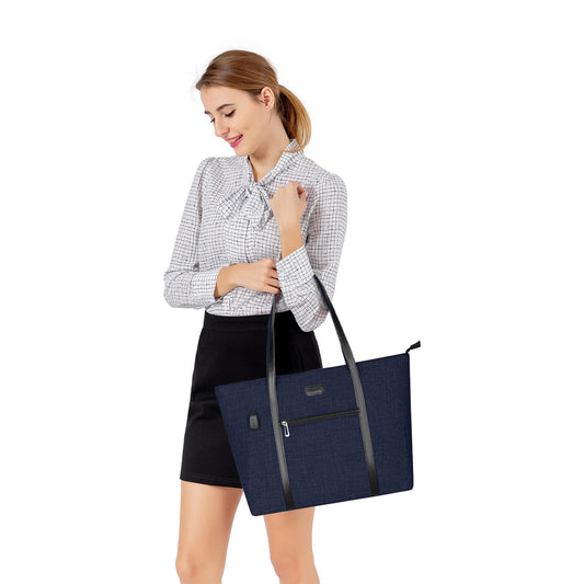 MOSISO USB Anschluss Laptop Tote Tasche für Frauen,Kompatibel mit MacBook,17-17,3 Zoll Notebook und Chromebook,Robuste Veranstalter Geschäftsreise Aktentasche mit kleiner Geldbörse,Navy Blau