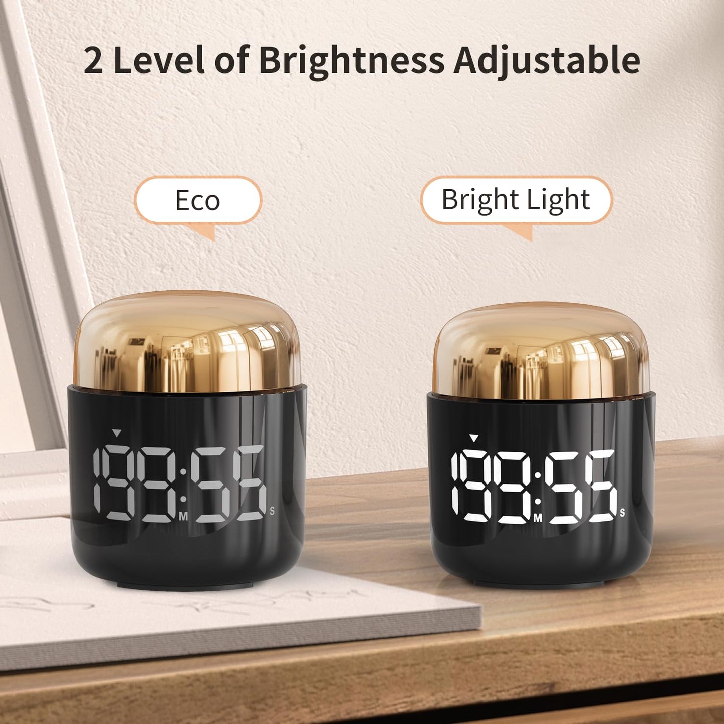MeesMeek Digitaler Küchentimer mit großer LED-Anzeige Countdown-Timer mit Einstellbarer Lautstärke für Kochen und Lehrzeit für Kinder und Lehrer. (Schwarz) (Golden)