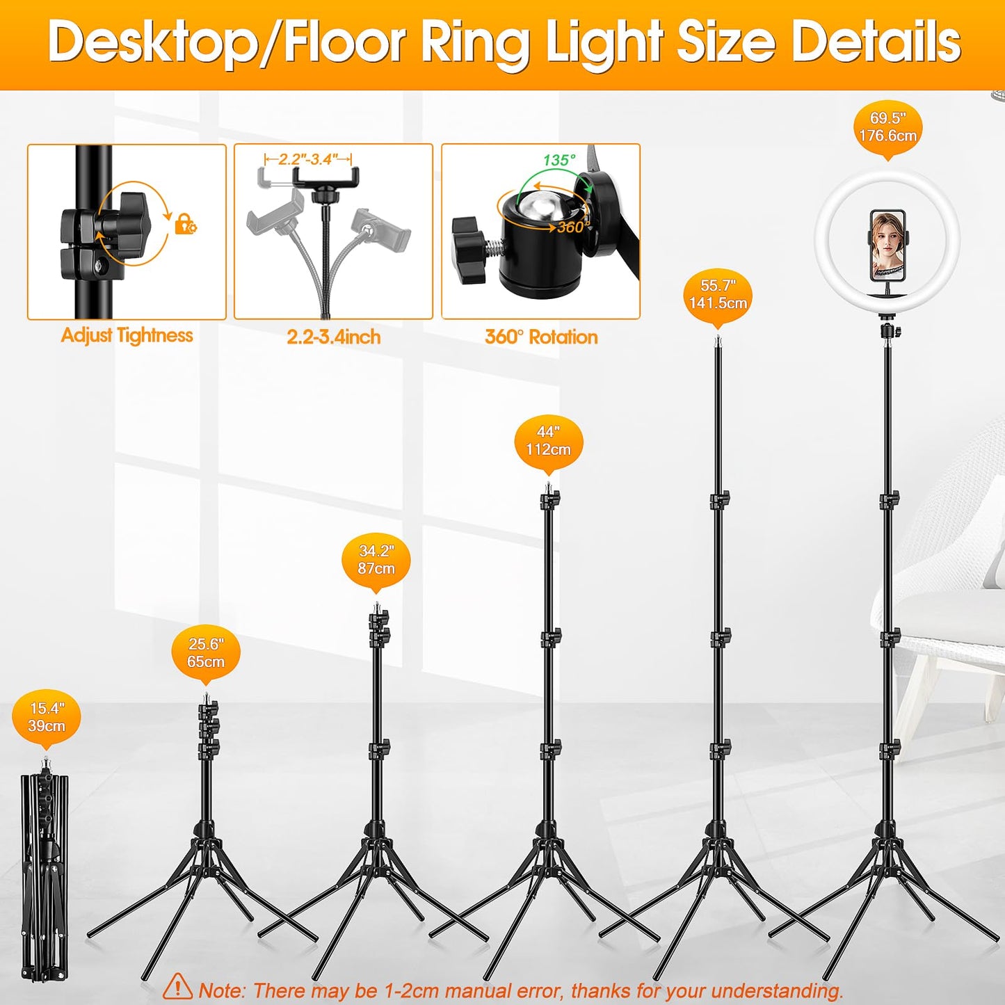 11.5 Zoll Ringlicht mit Stativ Handy, Tisch LED Ring Light Kamera Handystativhalter mit Ringleuchte für YouTube, Selfie, Makeup, Fotografie, 40 RGB-Modi 13 Helligkeit