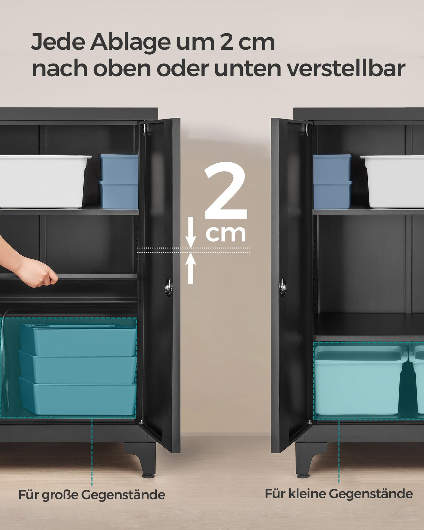 SONGMICS Aktenschrank Stahl, 40 x 60 x 90 cm Aufbewahrungsschrank mit Verstellbaren Regalen und Metallschloss, Für Büro und Zuhause