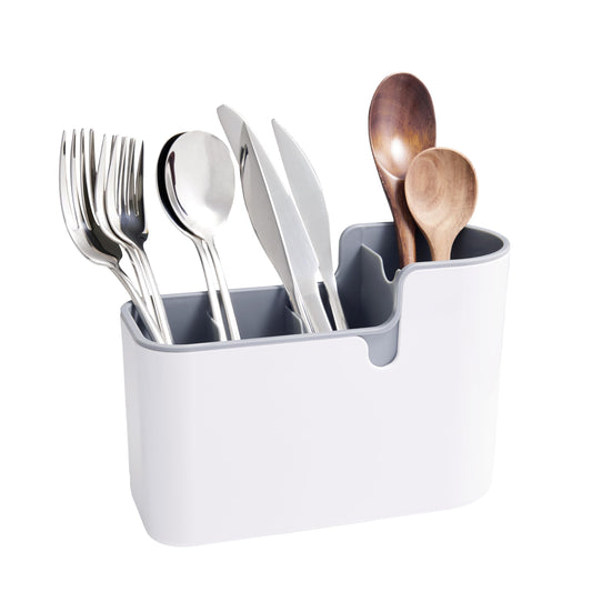 Amazon Basics – Halterung für Besteck und Utensilien, Verwendung auf der Arbeitsfläche oder Wandmontage, Weiß/Grau