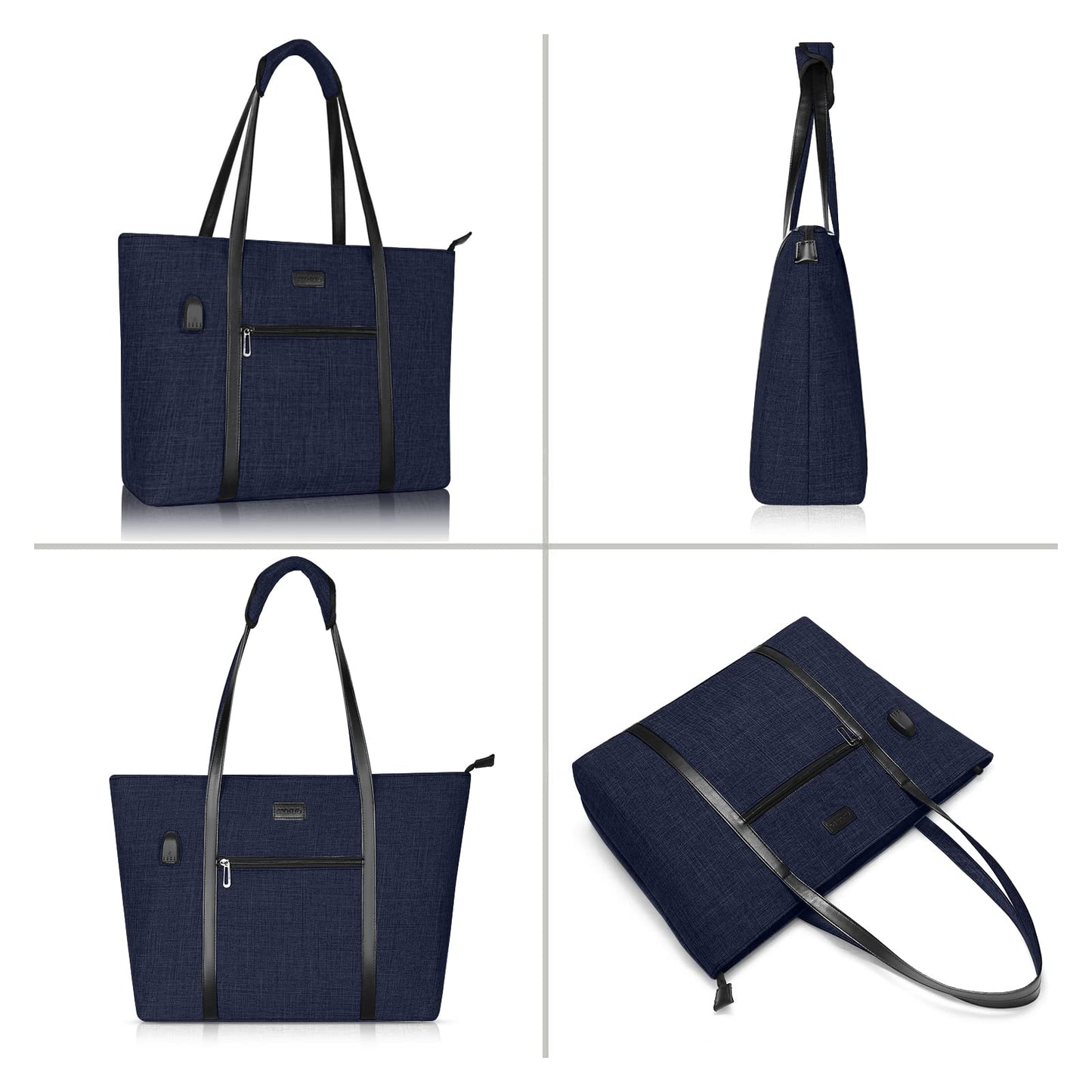 MOSISO USB Anschluss Laptop Tote Tasche für Frauen,Kompatibel mit MacBook,17-17,3 Zoll Notebook und Chromebook,Robuste Veranstalter Geschäftsreise Aktentasche mit kleiner Geldbörse,Navy Blau