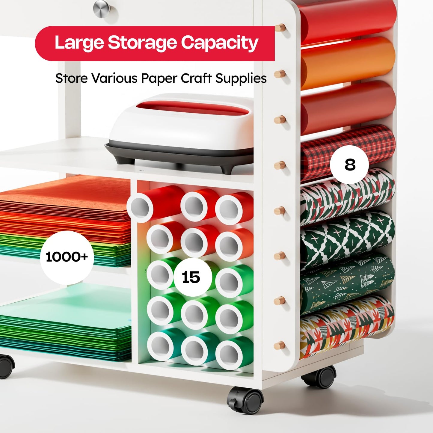 Crafit Bastelwagen und Organizer Tisch Kompatibel mit Cricut, Rollende Organizer und Aufbewahrung mit Vinylrollen Halterungen Bastelstation Werkzeughalter für das Bastelzimmer Home Office (Patentiert)