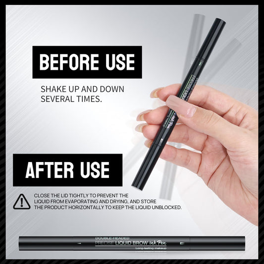 Curved Eyebrow Pen - Augenbrauenstift, 2-in-1 Dual-Ended Microblading Augenbrauenstift mit Micro-Fork-Tip und Präzisionsbürste, für natürliche haarähnliche Brauen, hält den ganzen Tag (Dunkelbraun)
