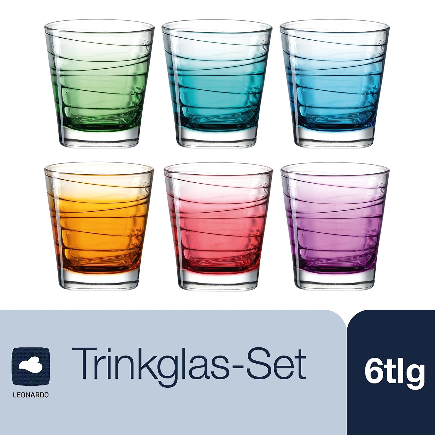 LEONARDO HOME 026844 Trinkglas VARIO STRUTTURA 6 Stück sortiert 250 ml Farbverlauf, Glas, Bunt