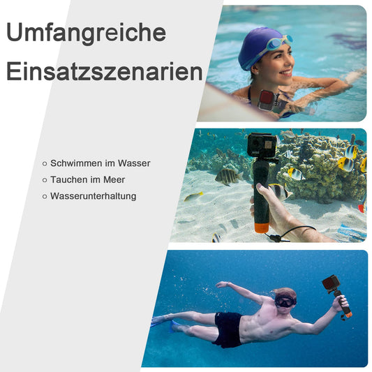 FitStill Waterproof Floating Grip für Go Pro Hero 13/12/11/10/9/8/7/6/5/4/3 Session, DJI Osmo Action 4/3/2/ und andere Action Kameras Schnorcheln Unterwasser Tauchen Selfie Stick Grip