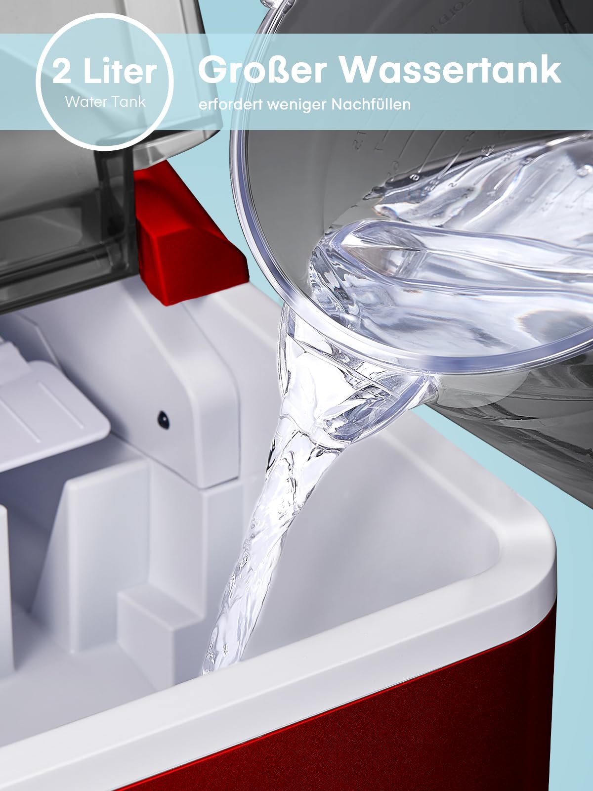 Eiswürfelmaschine Testsieger 2024, 14 kg 24 Stunden, 9 Eiswürfel in 6-8 Minuten, Gerauscharmer Betrieb, 120W Ice Maker mit Schaufel u. Korb, Eiswürfelbereiter für Zuhause, Büro (Rot)