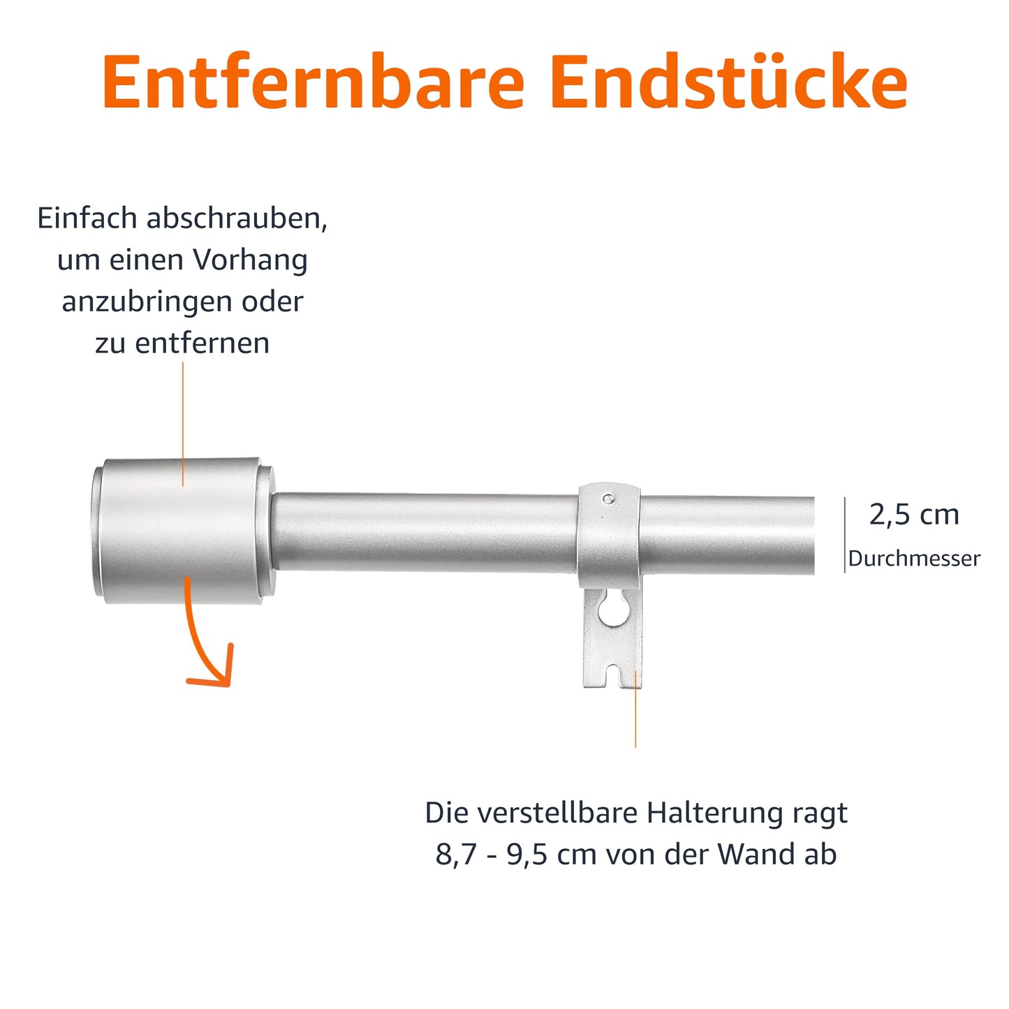 Amazon Basics Ausziehbare Gardinenstange mit Flachem Endstück - Extra Lang, 183 bis 366 cm, für Schlafzimmer, Esszimmer, Wohnzimmer oder Küche, Nickel