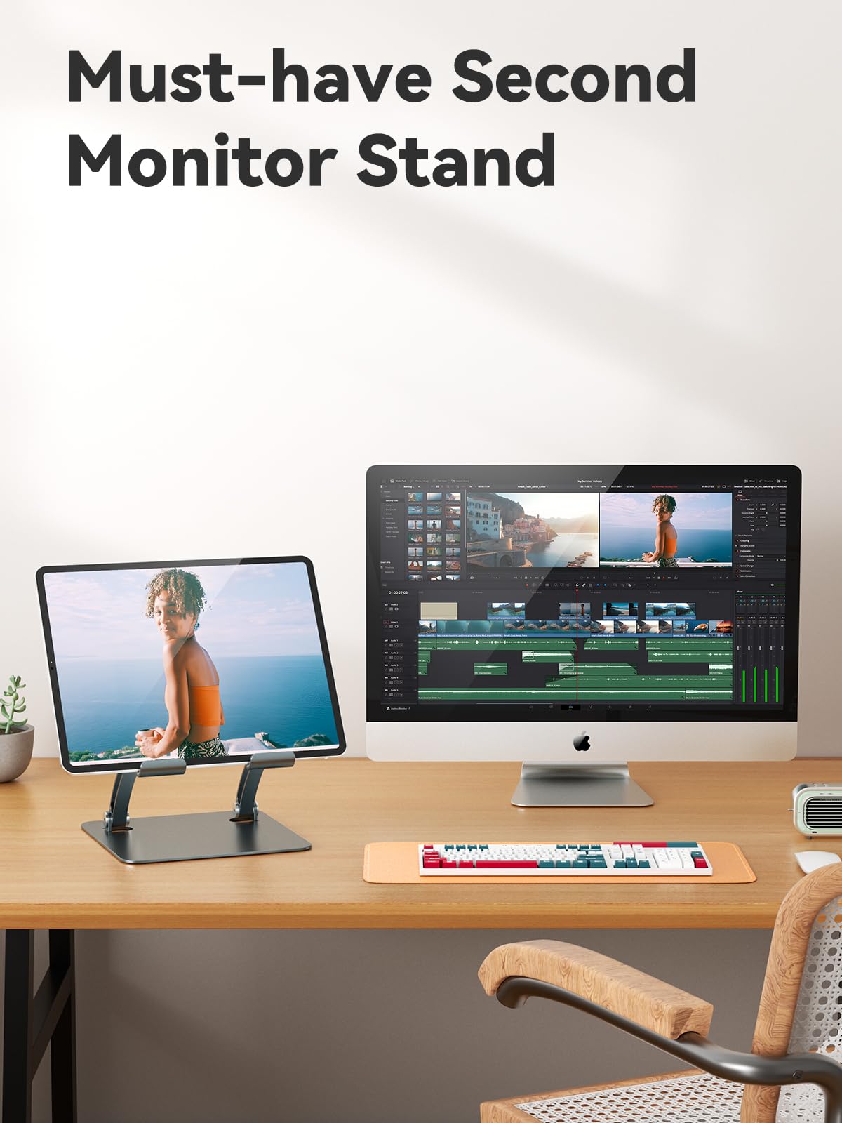 tounee Verstellbarer Tablet Ständer aus Aluminium, Doppelstangen-Design, für Tablets 4.7–16.5", iPad 12,9", tragbare Monitore & mehr (Grau)