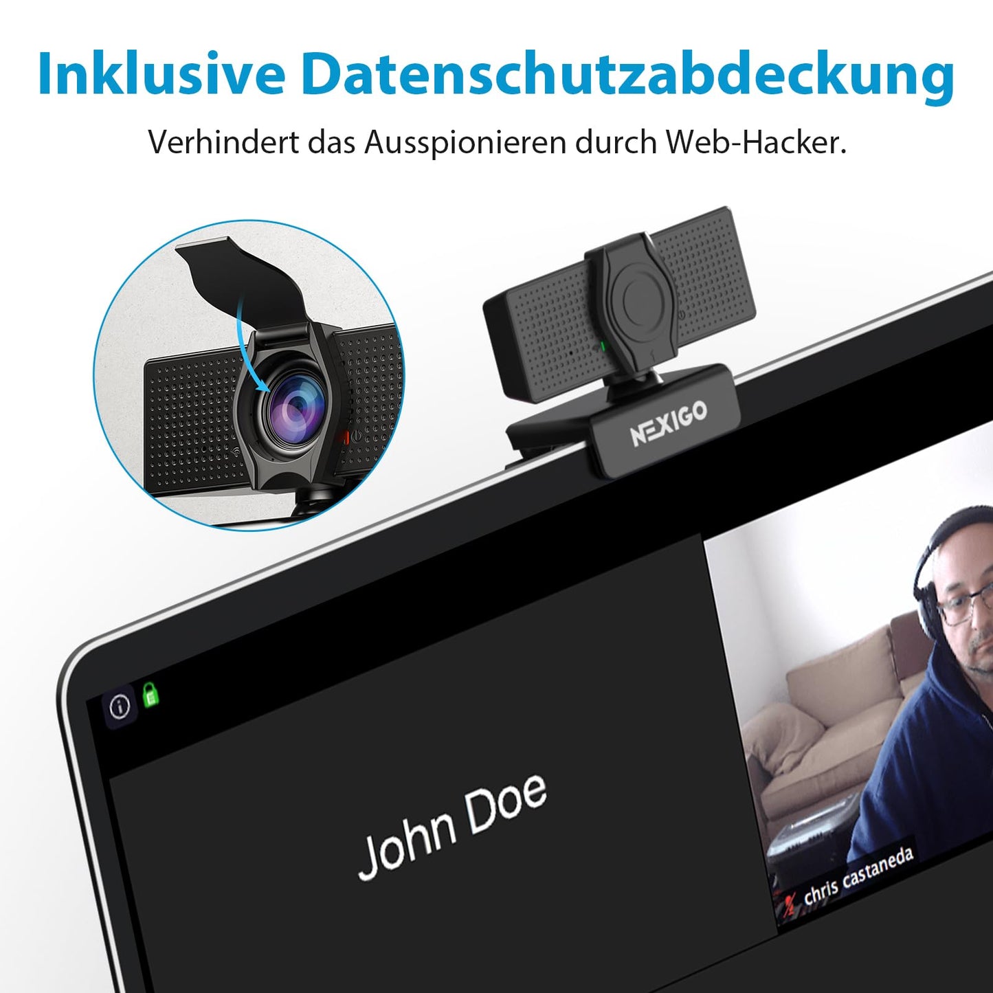 NexiGo N60 1080P Webcam, HD-Webcam mit Mikrofon, Softwaresteuerung und Datenschutzabdeckung, USB-Computerkamera, Sichtfeld mit 110°, Plug-and-Play, für Zoom/Skype/Teams, Konferenzen und Videoanrufe