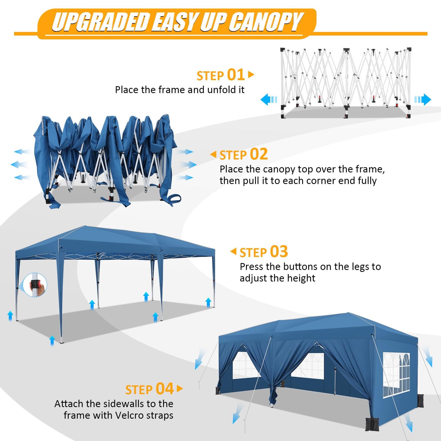 COBIZI Pavillon 3x6m, Faltpavillon 3x6 Wasserdicht Stabil mit 6 Seitenteilen, Zentralverriegelungsstruktu, Pop Up Pavillon Partyzelt Gartenpavillon für Party, Festival, Hochzeit, Anti-UV, Blau