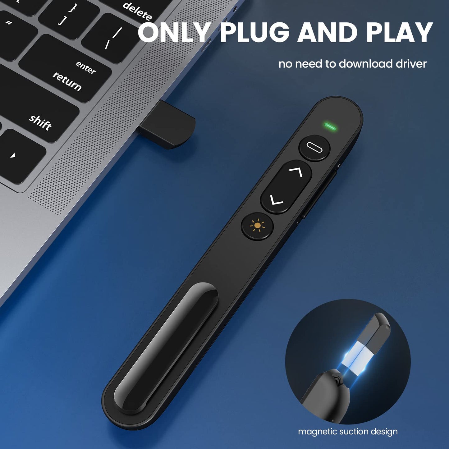Presentation Clicker, 2,4 GHz Wireless Presenter-Präsentationsfernbedienung für Lehrer, Büro, Besprechungen, Berichte - Unterstützung Hyperlink und Lautstärkeregelung (black)