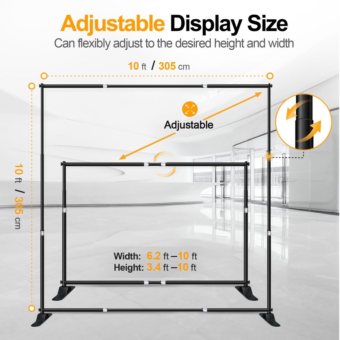 EMART Banner Ständer 3 x 3 m, Verstellbarer Hintergrund Ständer, Foto Hintergrundständer für Studio, Porträt und Produktfotografie, Fotografie - Upgraded