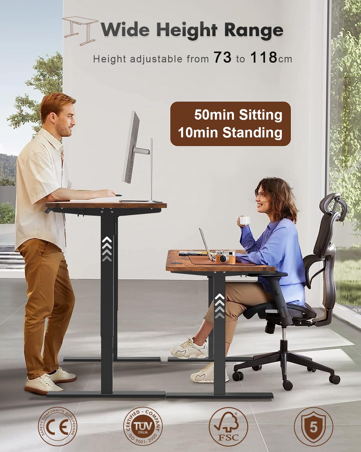 JUMMICO Höhenverstellbarer Schreibtisch Höhenverstellbar Elektrisch, Ergonomischer Steh-Sitz Tisch Stehpult Verstellbarer Computertisch,Stehschreibtisch Bürotisch Standing Desk,100 x 60 cm, Braun
