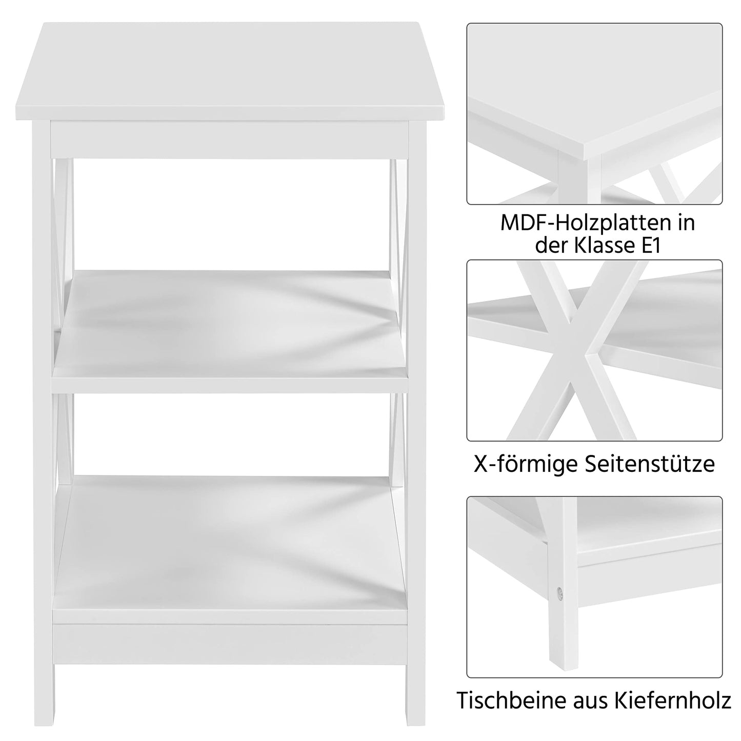 Yaheetech 3-stufiger Beistelltisch, Nachttisch mit X-förmigen Beinen, Couchtisch für Schlafzimmer