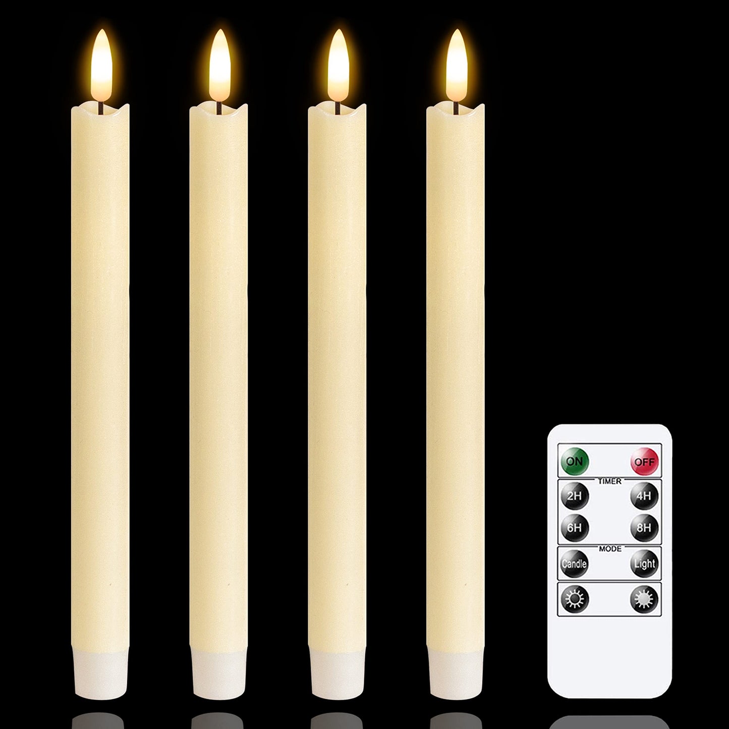 Mavandes LED Stabkerzen mit Timerfunktion,Flammenlose Batteriebertriebene Elfenbein Echtes Wachs 3D-Docht Fernbedienung Warmes Licht, Flackernde Flamme 4 Stück Gefälschte Elektrische Kerzen(2 x 25CM)