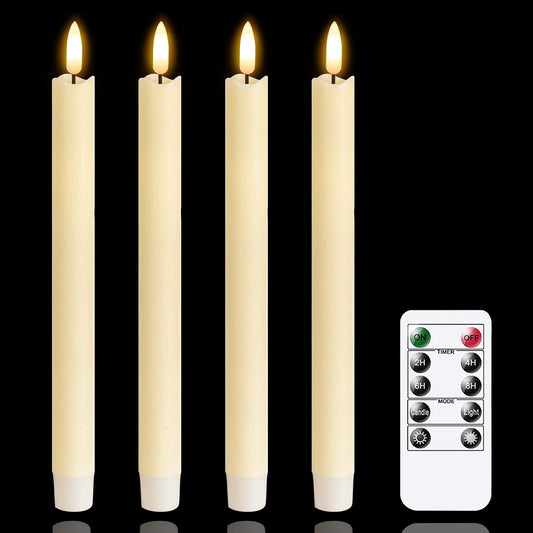 Mavandes LED Stabkerzen mit Timerfunktion,Flammenlose Batteriebertriebene Elfenbein Echtes Wachs 3D-Docht Fernbedienung Warmes Licht, Flackernde Flamme 4 Stück Gefälschte Elektrische Kerzen(2 x 25CM)