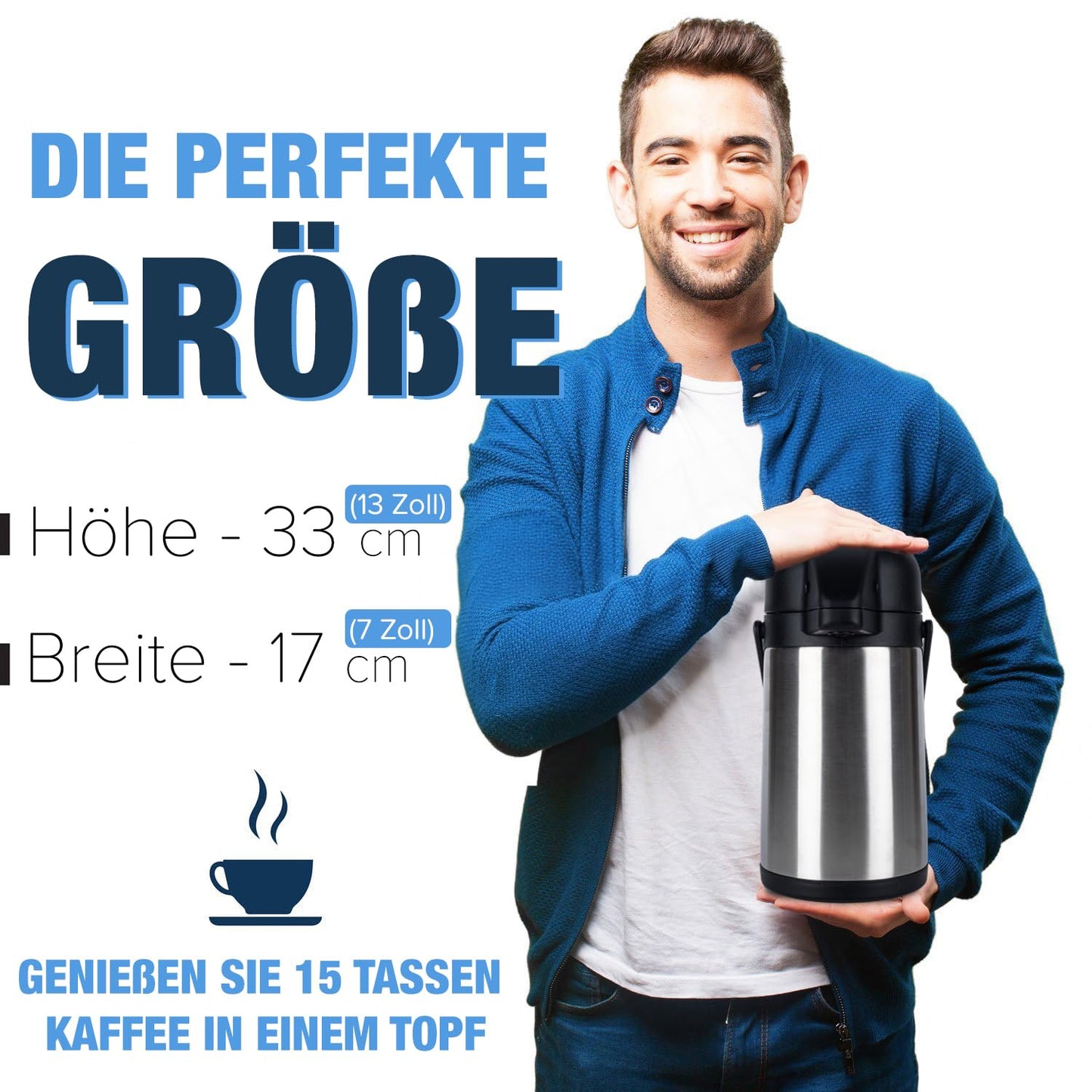 Vondior Airpot Pumpkanne 1,9 liters - Professionelle isolierte Kaffeekaraffe aus Edelstahl, Thermoskanne, Thermos-Getränkespender, Geeignet Für Partygetränke