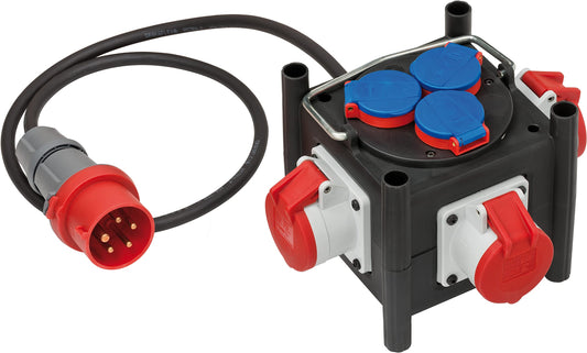 Brennenstuhl Kompakter Gummi-Stromverteiler - Gummiverteiler (1m Kabel, 3X CEE 400V/16A, 3X 230V/16A, Baustelleneinsatz und ständigen Einsatz im Freien, Made in Germany)