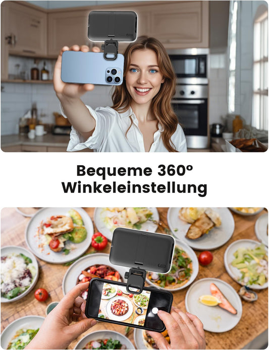 ANXRE Selfie Licht mit Soft-Diffusor & integriertem Ständer – Wiederaufladbares Clip-Fill-Licht mit 96 LEDs, geeignet für Handy, iPhone, Kamera und Laptop, für Make-up, TikTok, Vlogs und Videoanrufe