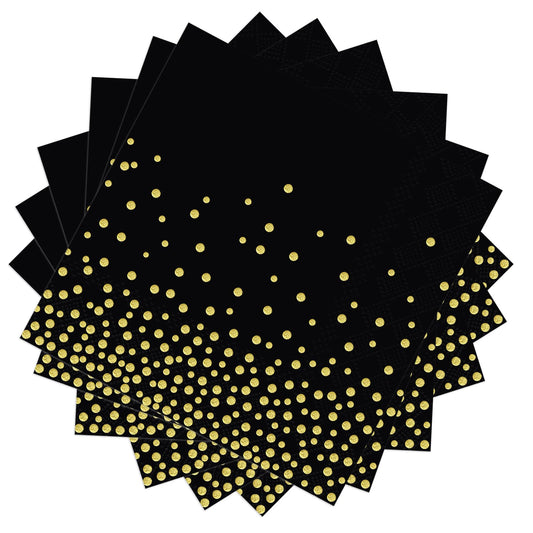 Servietten, Goldfolie Party Servietten Schwarz Golddruck Gepunktete 3-lagig Papier Servierten, 80 Stück Abendessen-Servietten 33x33cm Papierservietten mit metallic Aufdruck