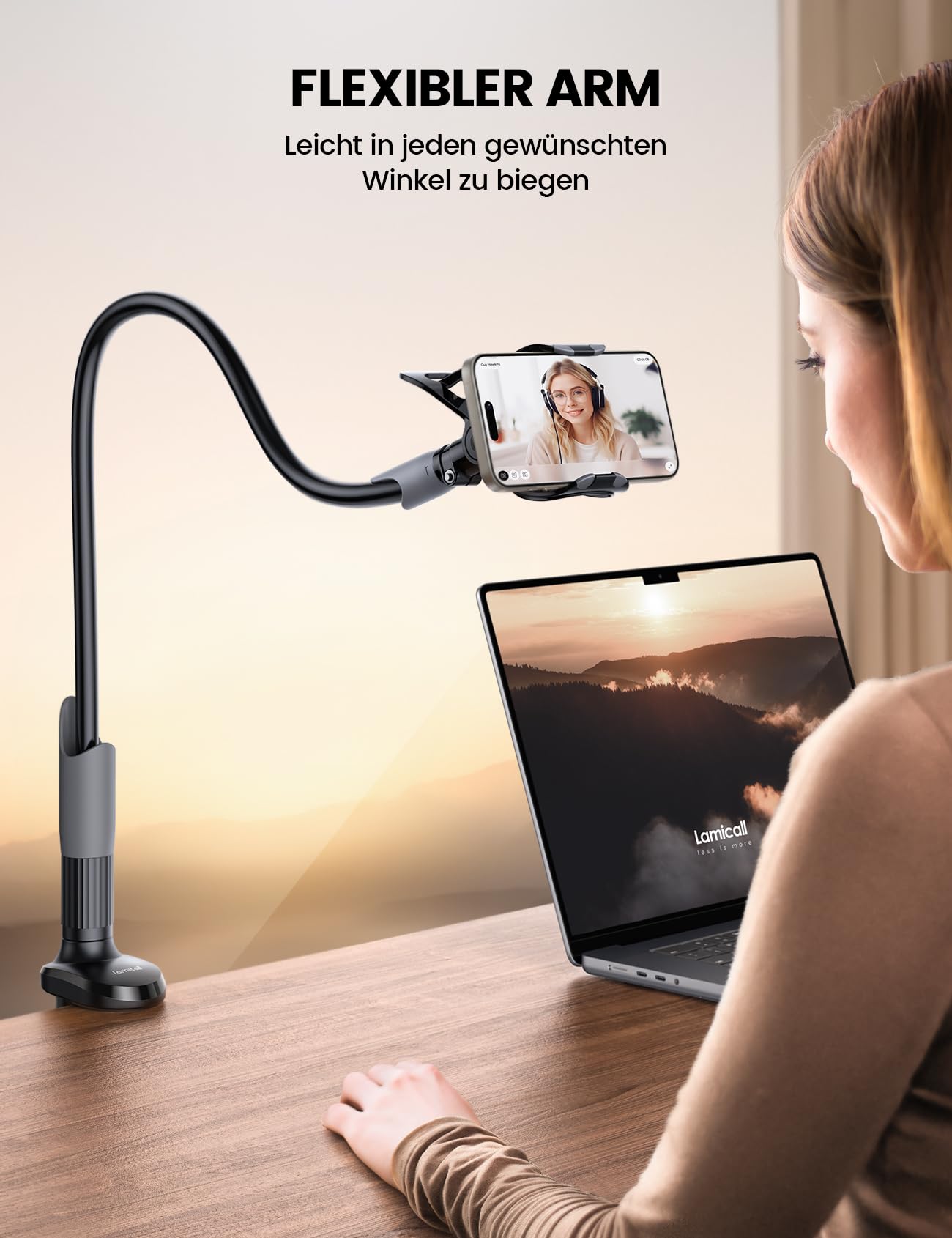 Lamicall Handy Halter für Bett, Schwanenhals Handy Halterung - Flexible Lang Arm Handy Ständer für iPhone 16 15 14 Pro Max Plus, SE, 13 12 Pro Max Mini, 11, X XS, Samsung S24 S23, 4-7 Zoll Smartphone