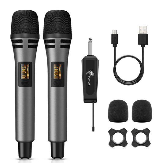 TONOR Mikrofon kabellos, drahtloses Funkmikrofon Wireless Microphone Handmikrofon dynamisch mit wideraufladbarem Empfänger für Verstärker PA Anlage Karaoke Hochzeit Party Konferenz Vortrag TW320 Grau