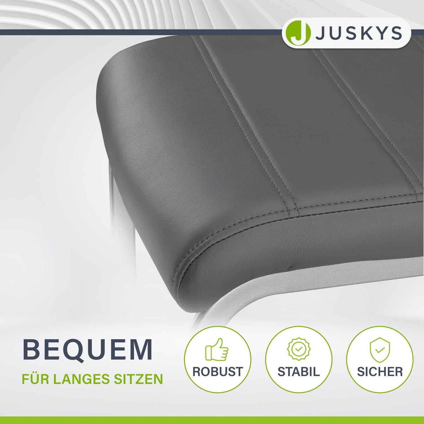 Juskys Freischwinger Schwingstuhl Vegas 4er Set - 4 Esszimmerstühle mit Rückenlehne, Küchenstühle aus Metall & Kunstleder - Stühle modern für Esszimmer, Wohnzimmer & Küche - Grau