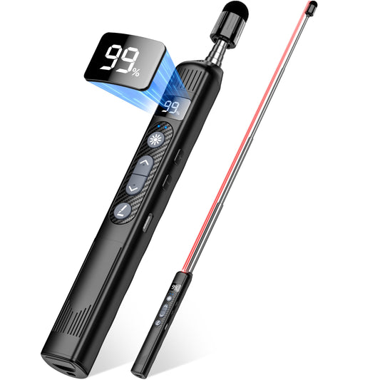 Elegamefy Schreiben Presenter, Präsentationsfernbedienung mit Zeigestab Ausziehbar, Leistung anzeigen, Wiederaufladbarer USB-C Presenter, 3 Stufen Rotlicht-Laserpointer